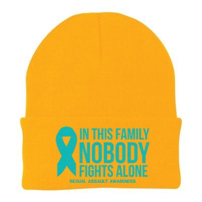 In This Family Nobody Fights Alone Sexual Assault Awareness Gift Knit Cap Winter Beanie