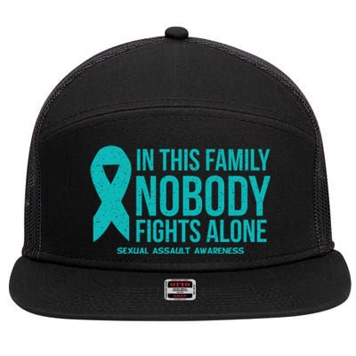 In This Family Nobody Fights Alone Sexual Assault Awareness Gift 7 Panel Mesh Trucker Snapback Hat