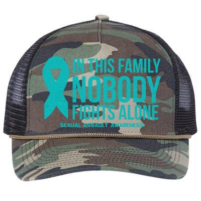 In This Family Nobody Fights Alone Sexual Assault Awareness Gift Retro Rope Trucker Hat Cap