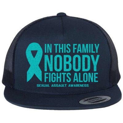 In This Family Nobody Fights Alone Sexual Assault Awareness Gift Flat Bill Trucker Hat