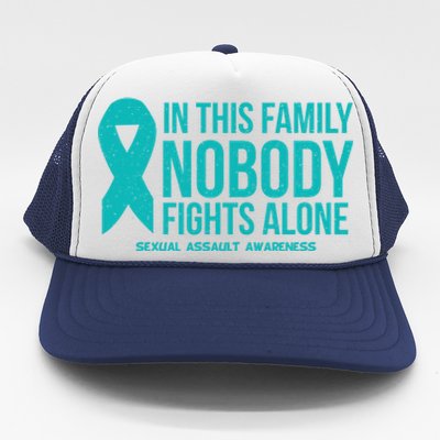 In This Family Nobody Fights Alone Sexual Assault Awareness Gift Trucker Hat