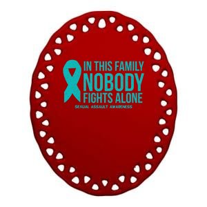 In This Family Nobody Fights Alone Sexual Assault Awareness Gift Ceramic Oval Ornament