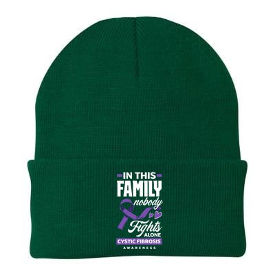 In This Family Nobody Fights Alone Cystic Fibrosis Awareness Gift Knit Cap Winter Beanie