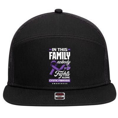 In This Family Nobody Fights Alone Cystic Fibrosis Awareness Gift 7 Panel Mesh Trucker Snapback Hat