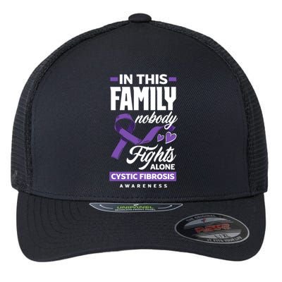 In This Family Nobody Fights Alone Cystic Fibrosis Awareness Gift Flexfit Unipanel Trucker Cap