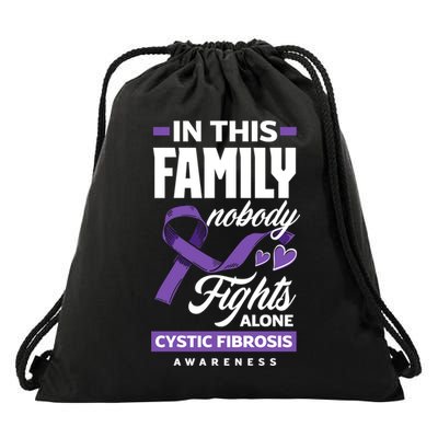 In This Family Nobody Fights Alone Cystic Fibrosis Awareness Gift Drawstring Bag