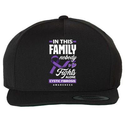 In This Family Nobody Fights Alone Cystic Fibrosis Awareness Gift Wool Snapback Cap