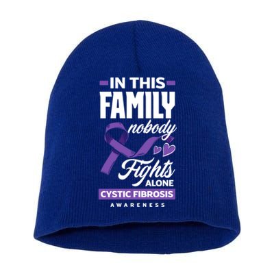 In This Family Nobody Fights Alone Cystic Fibrosis Awareness Gift Short Acrylic Beanie