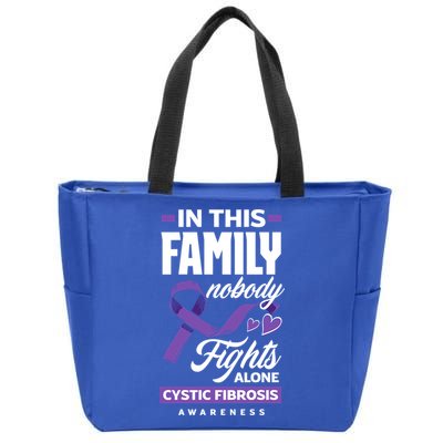 In This Family Nobody Fights Alone Cystic Fibrosis Awareness Gift Zip Tote Bag