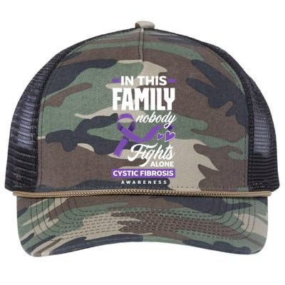 In This Family Nobody Fights Alone Cystic Fibrosis Awareness Gift Retro Rope Trucker Hat Cap