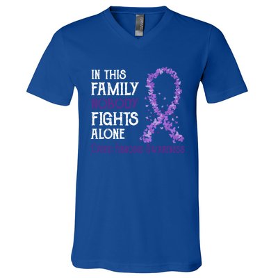 In This Family Nobody Fights Alone Cystic Fibrosis Cool Gift V-Neck T-Shirt