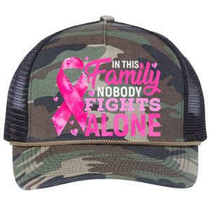 In This Family Nobody Fights Alone Breast Cancer Awareness Retro Rope Trucker Hat Cap