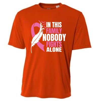 In This Family Nobody Fights Alone Breast Cancer Awareness Gift Cooling Performance Crew T-Shirt