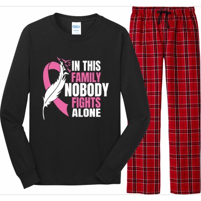 In This Family Nobody Fights Alone Breast Cancer Awareness Gift Long Sleeve Pajama Set