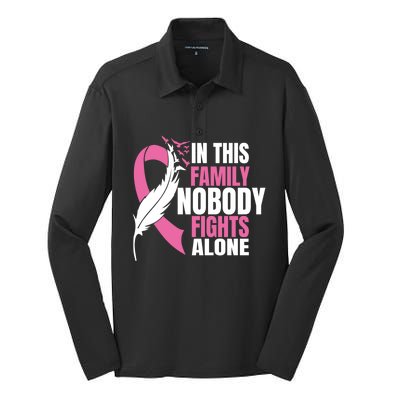 In This Family Nobody Fights Alone Breast Cancer Awareness Gift Silk Touch Performance Long Sleeve Polo