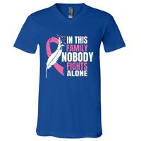 In This Family Nobody Fights Alone Breast Cancer Awareness Gift V-Neck T-Shirt