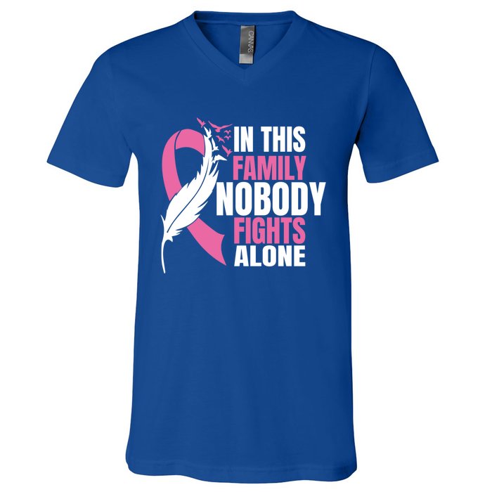 In This Family Nobody Fights Alone Breast Cancer Awareness Gift V-Neck T-Shirt