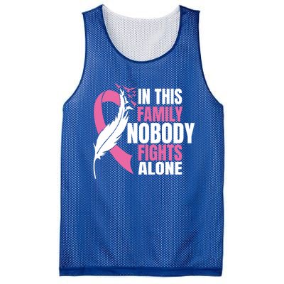 In This Family Nobody Fights Alone Breast Cancer Awareness Gift Mesh Reversible Basketball Jersey Tank