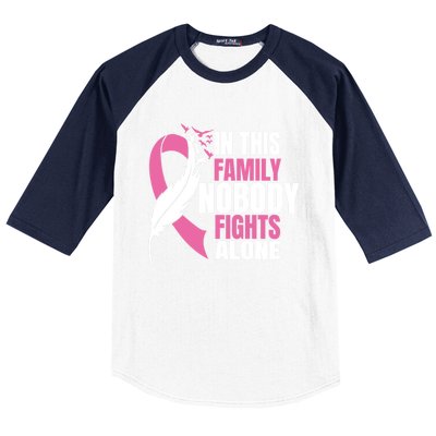 In This Family Nobody Fights Alone Breast Cancer Awareness Gift Baseball Sleeve Shirt