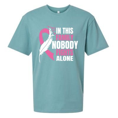 In This Family Nobody Fights Alone Breast Cancer Awareness Gift Sueded Cloud Jersey T-Shirt