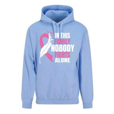 In This Family Nobody Fights Alone Breast Cancer Awareness Gift Unisex Surf Hoodie