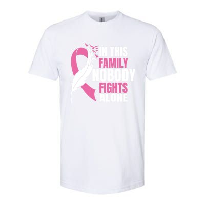 In This Family Nobody Fights Alone Breast Cancer Awareness Gift Softstyle CVC T-Shirt