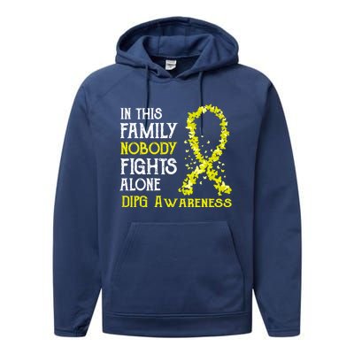 In This Family Nobody Fights Alone Dipg Gift Performance Fleece Hoodie