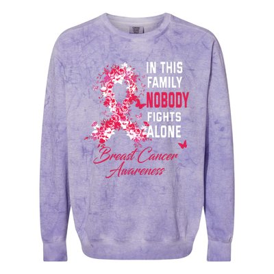 In This Family Nobody Fights Alone Breast Cancer Awareness Colorblast Crewneck Sweatshirt