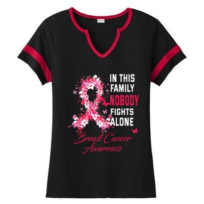 In This Family Nobody Fights Alone Breast Cancer Awareness Ladies Halftime Notch Neck Tee