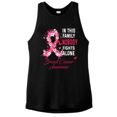 In This Family Nobody Fights Alone Breast Cancer Awareness Ladies PosiCharge Tri-Blend Wicking Tank