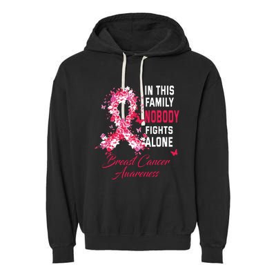 In This Family Nobody Fights Alone Breast Cancer Awareness Garment-Dyed Fleece Hoodie