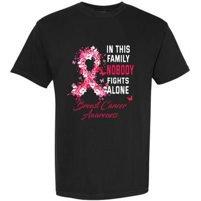 In This Family Nobody Fights Alone Breast Cancer Awareness Garment-Dyed Heavyweight T-Shirt