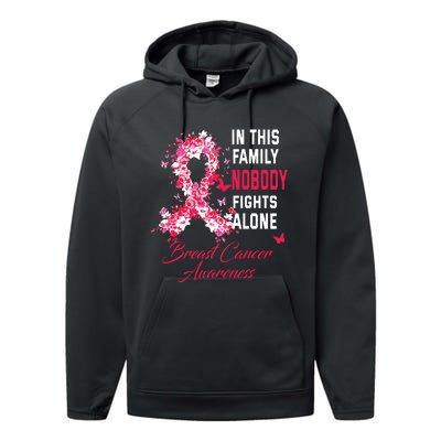 In This Family Nobody Fights Alone Breast Cancer Awareness Performance Fleece Hoodie