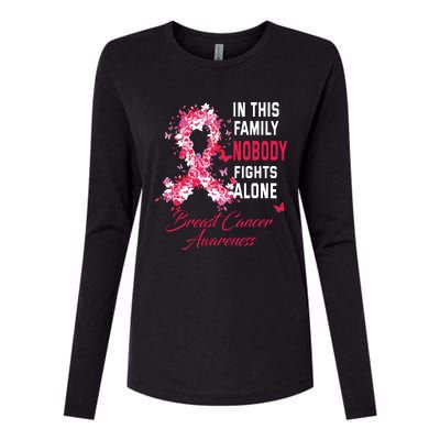 In This Family Nobody Fights Alone Breast Cancer Awareness Womens Cotton Relaxed Long Sleeve T-Shirt