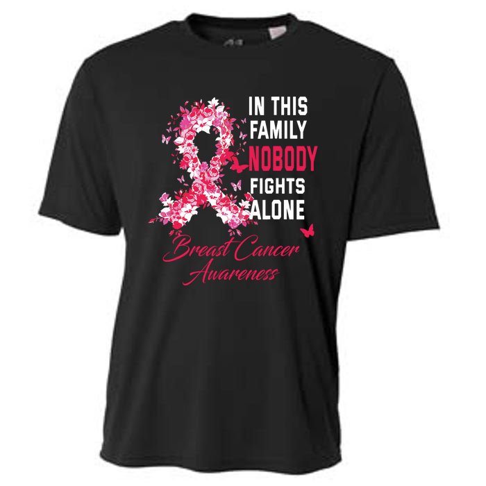 In This Family Nobody Fights Alone Breast Cancer Awareness Cooling Performance Crew T-Shirt