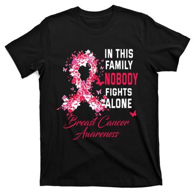 In This Family Nobody Fights Alone Breast Cancer Awareness T-Shirt