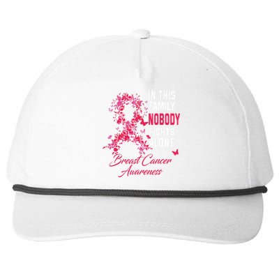 In This Family Nobody Fights Alone Breast Cancer Awareness Snapback Five-Panel Rope Hat