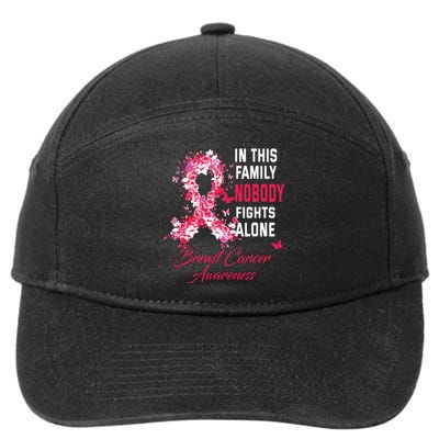 In This Family Nobody Fights Alone Breast Cancer Awareness 7-Panel Snapback Hat