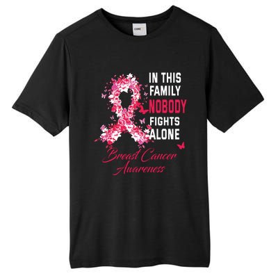 In This Family Nobody Fights Alone Breast Cancer Awareness Tall Fusion ChromaSoft Performance T-Shirt