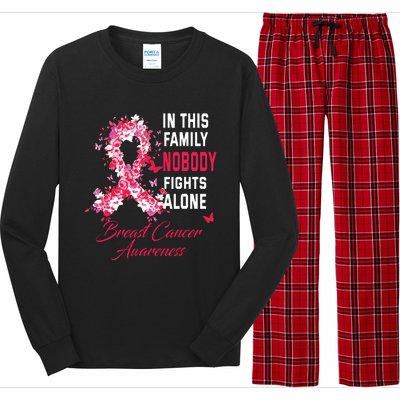 In This Family Nobody Fights Alone Breast Cancer Awareness Long Sleeve Pajama Set