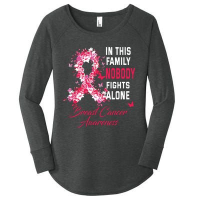 In This Family Nobody Fights Alone Breast Cancer Awareness Women's Perfect Tri Tunic Long Sleeve Shirt