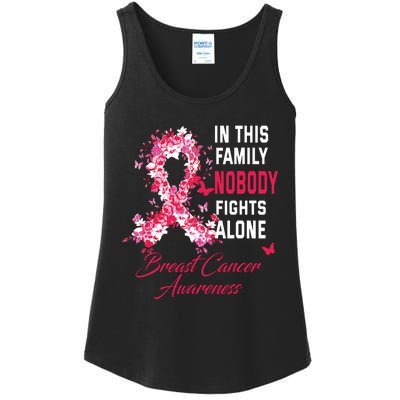 In This Family Nobody Fights Alone Breast Cancer Awareness Ladies Essential Tank