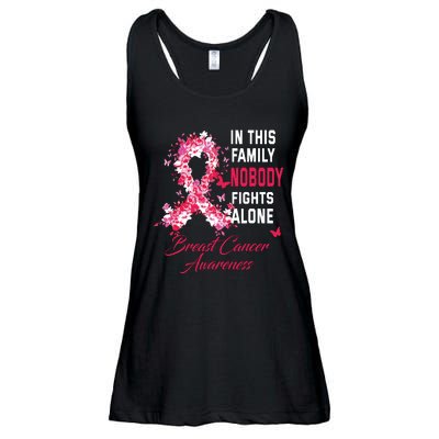 In This Family Nobody Fights Alone Breast Cancer Awareness Ladies Essential Flowy Tank