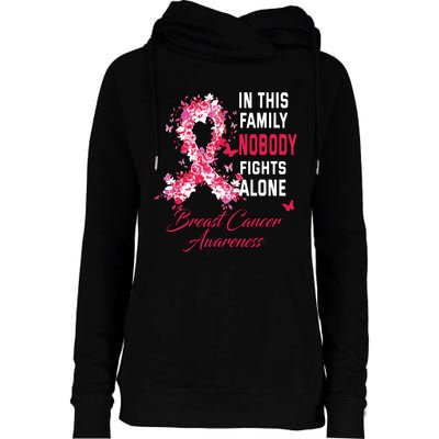 In This Family Nobody Fights Alone Breast Cancer Awareness Womens Funnel Neck Pullover Hood