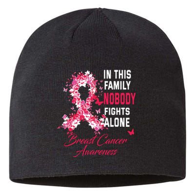 In This Family Nobody Fights Alone Breast Cancer Awareness Sustainable Beanie