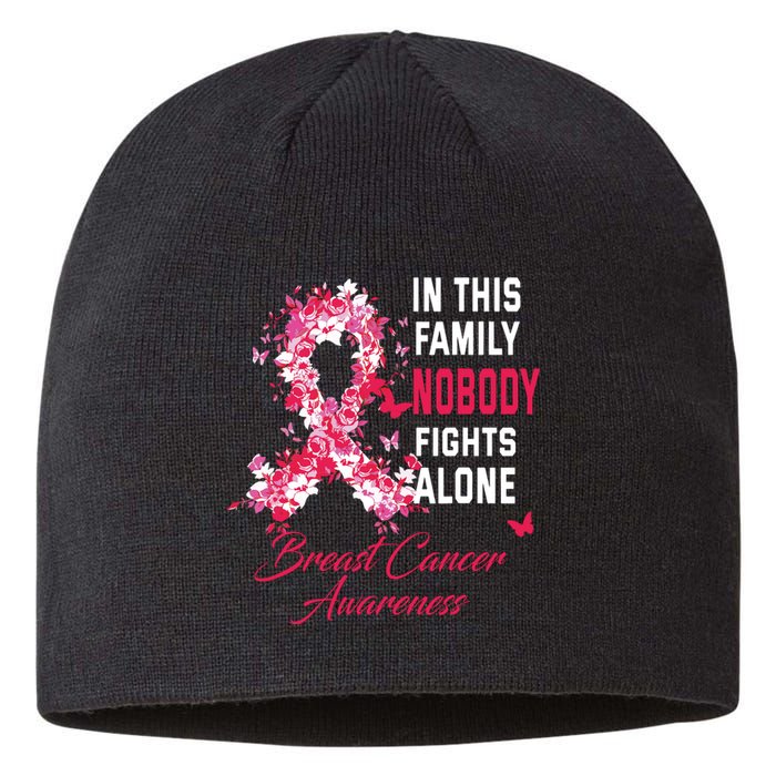 In This Family Nobody Fights Alone Breast Cancer Awareness Sustainable Beanie