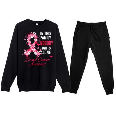 In This Family Nobody Fights Alone Breast Cancer Awareness Premium Crewneck Sweatsuit Set