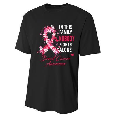 In This Family Nobody Fights Alone Breast Cancer Awareness Performance Sprint T-Shirt