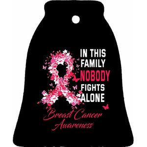 In This Family Nobody Fights Alone Breast Cancer Awareness Ceramic Bell Ornament