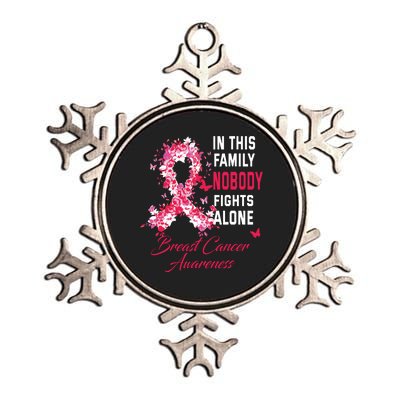 In This Family Nobody Fights Alone Breast Cancer Awareness Metallic Star Ornament